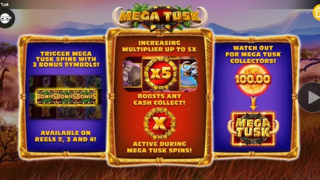 Pemandangan sabana Afrika yang indah di slot Mega Tusk